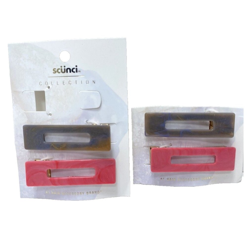 Brown and Pink Rectangle Hair Snap Clips, One Size Hair Accessories Brand New